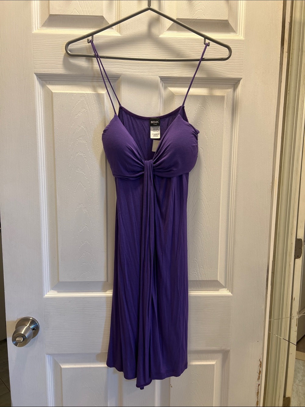NWT MINK Purple Spaghetti Strap Knot-Front Dress